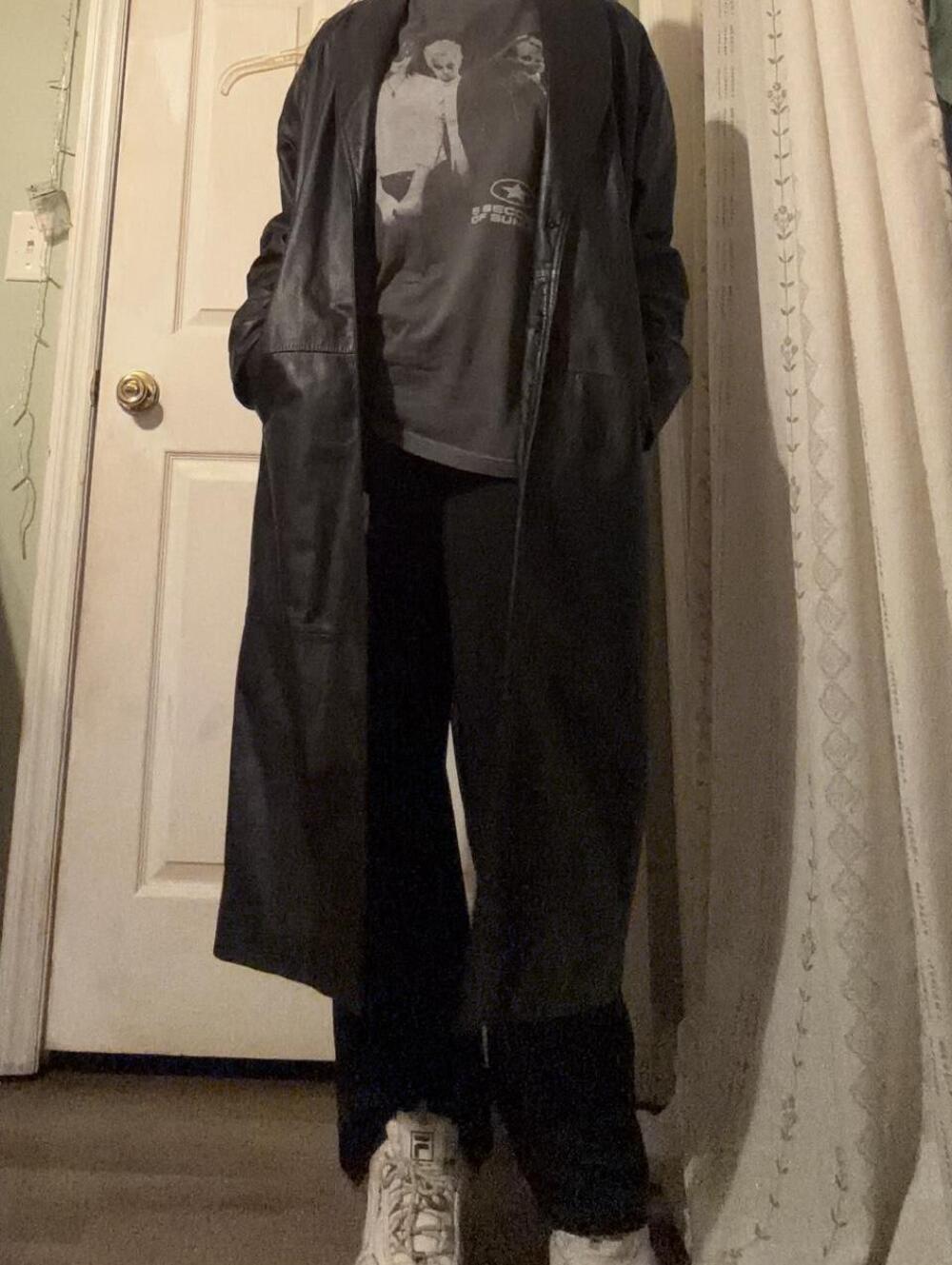 Woman’s Vintage 90s Matrix Goth Spiegel Genuine Black Leather Trench Coat Duster